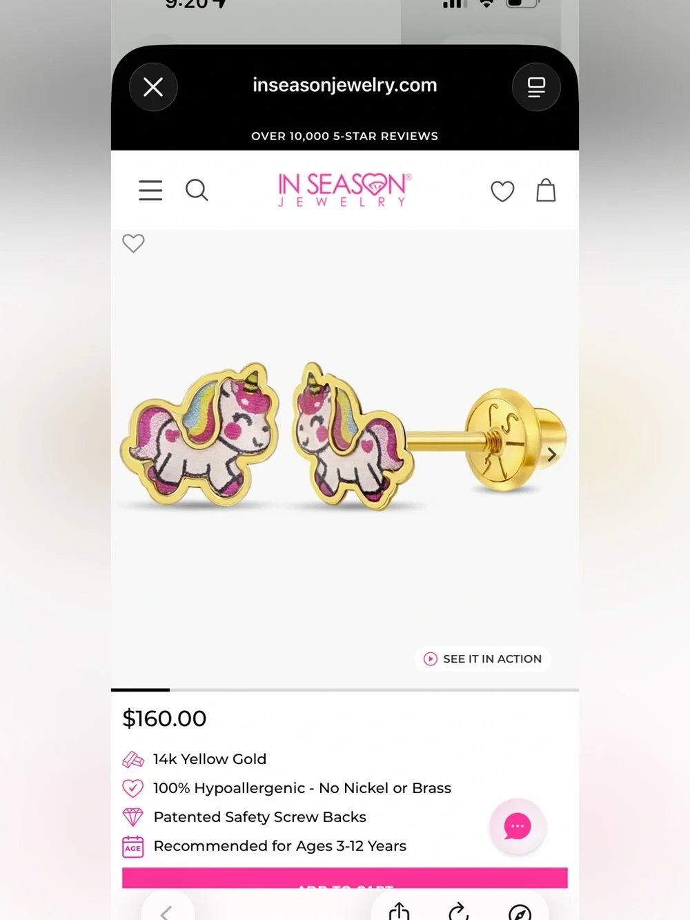 Girl’s 14K Gold Unicorn Stud Earrings
